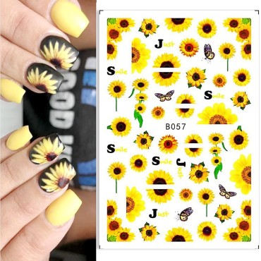 12 Sheets Sunflower Nail Stickers Decals Sunflower...