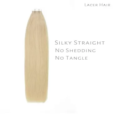 Lacer 20 inch Remy Hair Extensions Tape in Human Hair Extensions Natural Balayage Natural PU Skin Weft 100% Real Virgin Human Hair Color #60 Platinum blonde Double Side 50g 20pcs/set