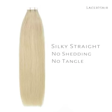 Lacer Hair Tape in Human Hair Extensions Natural Hair Dip Dyed Balayage #60A Light Platinum blonde Seamless PU Skin Weft 100% Real Virgin Invisible Hair Double Side 50g 20pcs/set 22 inch