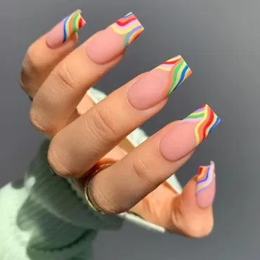 Vaveah 24 Pcs Pride Press on Nails Medium, Matte Cute Fake Nails with Glue, False Nails Glue on Nails for Women (Pink Colorful Rainbow)