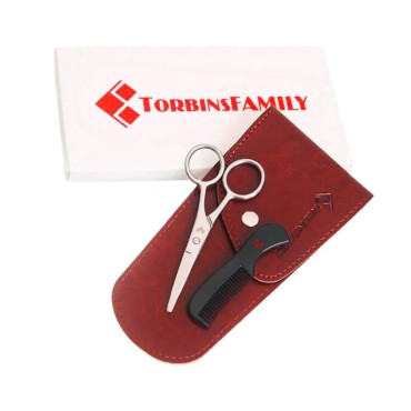 Beard Scissors Small and Comb with Case - Kit for Men Gift Set - for Trimming, Grooming, Cutting Mustache, Beards- by TorbinsFamily