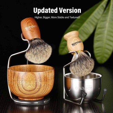 Anbbas 4in1 Shaving Set, Pure Badger Hair Shaving Brush Wood Handle and Large Soap Bowl,Stainless Steel Shaving Stand with 3.5OZ Natural Shaving Soap Puck Refill for Men