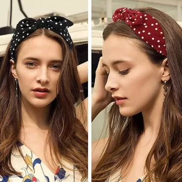 Jaciya Knotted Bow Headbands for Women Fashion Wide Headband with Bow Bunny Ears, Vintage Hair Bands Girls Hair Accessories diademas cintillos para mujer, 6 Pieces