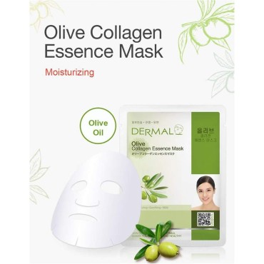 DERMAL Oilve Collagen Essence Facial Mask Sheet 23g Pack of 10 - Moisturizing and Nourishing, Daily Skin Treatment Solution Sheet Mask