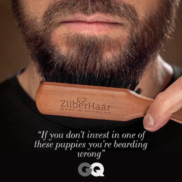 Beard Brush by ZilberHaar - Stiff Boar Bristles - Beard Grooming Brush for Men - Straightens and Promotes beard growth - Works with Beard Oil and Balm to Soften Beard - For beard kits - 6 inches long