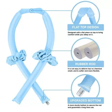 Heatless Hair Curler for Long Hair, No Heat Silk Curling Ribbon Rods with Hair Claw Clip-Curling Ribbon and Flexi Rods DIY Hair Styling Tools for Natural Hair (Blue)