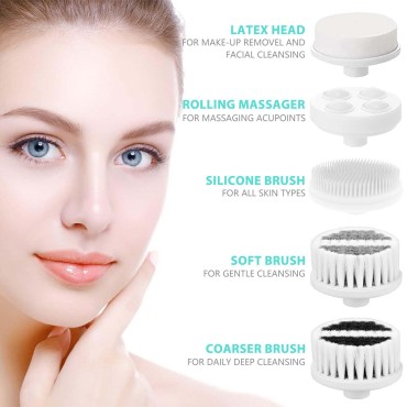 Waterproof Facial Cleansing Spin Brush Set with 5 ...