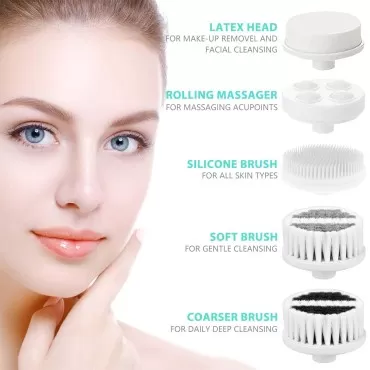 Waterproof Facial Cleansing Spin Brush Set with 5 ...