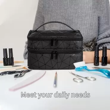 KGMCARE Double-Layers Nail Polish Organizers and Storage, Geometric PU Leather Carrying Case for Fingernail polish, Nail Varnish and Manicure Sets - Holds up to 30 Bottles?15ml?with Detachable Divider