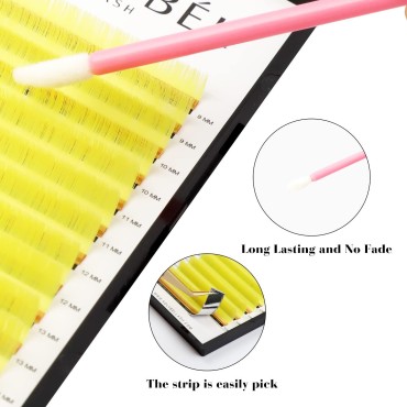KOLYBEL Colored Volume Lash Extension Thickness 0.07 mm C D Curl 8-15 Mixed Tray Auto Blooming Easy Fan Lashes Yellow Eyelash Extension Self Fanning Lashes (Yellow,0.07-C-8-15)