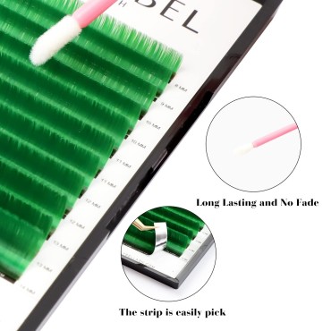 KOLYBEL Colored Volume Lash Extension Thickness 0.07 mm C D Curl 8-15 Mixed Tray Auto Blooming Easy Fan Lashes Green Eyelash Extension Self Fanning Lashes (Green,0.07-C-8-15)