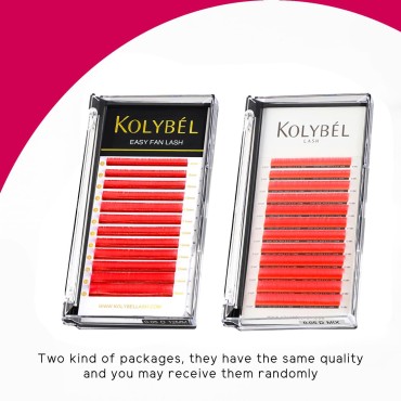 KOLYBEL Colored Volume Lash Extension Thickness 0.07 mm C D Curl 8-15 Mixed Tray Auto Blooming Easy Fan Lashes Red Eyelash Extension Self Fanning Lashes (Red,0.07-C-8-15)