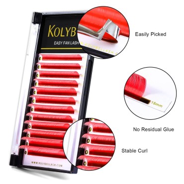 KOLYBEL Colored Volume Lash Extension Thickness 0.07 mm C D Curl 20-25 Mixed Tray Auto Blooming Easy Fan Lashes Red Eyelash Extension Self Fanning Lashes (Red,0.07-D-20-25)