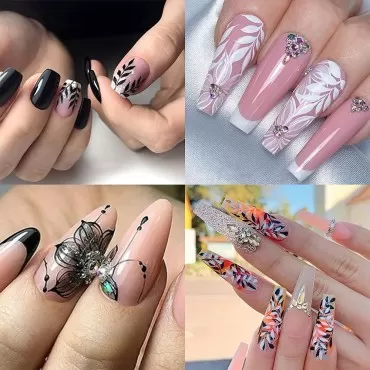 Flower Nail Stickers, 3D Self-Adhesive Butterfly Leaf French Nail Decals Black White Retro Flower Vine Pattern Spring Nail Art Stickers Nail Design DIY Nail Decoration for Women Girls (6Sheets)