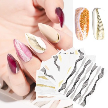 6 Sheets Metallic Nail Stickers, 3D Self-Adhesive ...