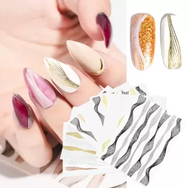 6 Sheets Metallic Nail Stickers, 3D Self-Adhesive ...