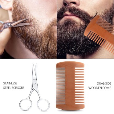 Beard Growth Kit for Men - Christmas Gifts Stocking Stuffers for Men - Beard Grooming Kit with Beard Oil Beard Balm Beard Brush Beard Comb Beard Scissor - Valentines Day Gifts - Birthday Gifts for Men