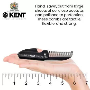 Kent 87T Graphite Handmade Folding Pocket Comb for Men, Fine Tooth Hair Comb Straightener for Everyday Grooming Styling Hair, Beard or Mustache, Saw Cut Hand Polished, Made in England (6 Pack)