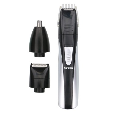 Barbasol Portable Battery Powered All in 1, 7 Piece Beard Grooming Set with Ear and Nose Trimmer, Foil Shaver and Beard Trimmer with Stainless Steel Blades and Stand