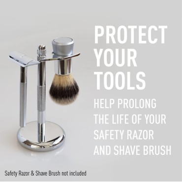 Bevel Safety Razor & Shaving Brush Display Stand with Non Slip Base, Dual Shave Stand Designed to Prevent Water Damage, Improve Hygiene and Protect Shaving Kit