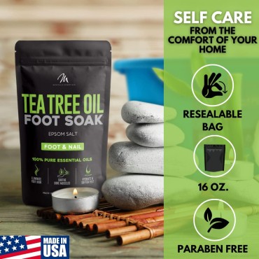 Mantello Tea Tree Oil Foot Soak - Foot Spa Soak for Use with a Feet Soaking Tub - Foot Soak Salts to Soften Feet - Epsom Salt Foot Soak with Essential Oils - Pedicure Foot Soak, 1 lb. Bag