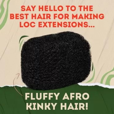 Locsanity Afro Kinky 100% Bulk Natural Human Hair - Braiding Hair for Dreadlocks, Loc Repair, Dreadlock Extensions, Twists, Braids - 8 Inches Long, 1 Oz - #1B