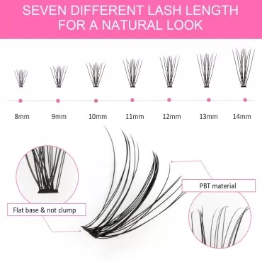 Fenshine Cluster Lashes Individual Lashes Wide Stem 0.07D 20D Curl Mix 8-14mm DIY Eyelash Extension Individual Soft False Lashes for Personal Use at Home