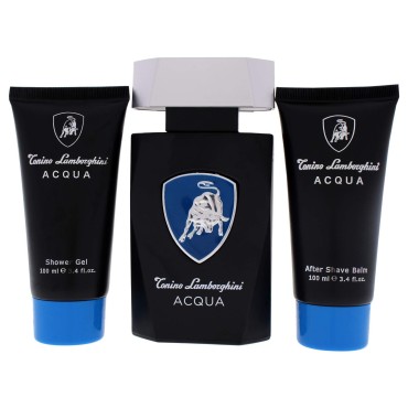 Tonino Lamborghini Acqua Men 3 Pc Gift Set 4.2oz EDT Spray, 3.4oz Shower Gel, 3.4oz After Shave Balm, (I0097491)