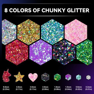 Chunky Glitter and Glow in The Dark Glitter 16 Col...
