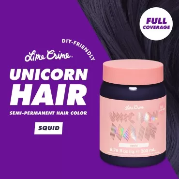 Lime Crime Unicorn Hair Dye Full Coverage, Squid (Ink Purple) - Vegan and Cruelty Free Semi-Permanent Hair Color Conditions & Moisturizes - Temporary Purple Hair Dye With Sugary Citrus Vanilla Scent