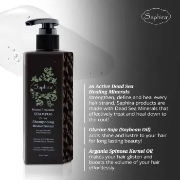 Saphira Mineral Treatment Shampoo for Fine, Thin and Color-Treated Hair, Sulfate-Free, Paraben-Free, Strengthens, Volumizes and Defines Weak and Fragile Hair, 8.5 Ounce