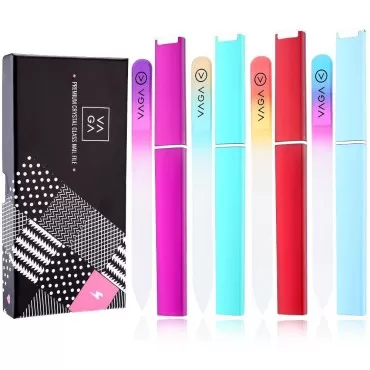 VAGA Glass Nail File with Case 4 Glass Nail Files For Natural Nails and Acrylic Nail filer, Nail Care Set of Crystal Files in Cheeky Colors, Fingernail File for Manicure, Nails Strengthener hardener