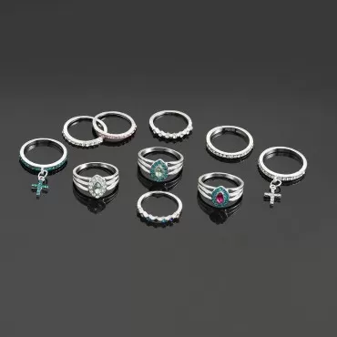 Edary Rhinestone Knuckle Rings Evil Eye Rings Set Silver Stackable Rings Mid Rings Jewelry for Women and Girls(10PCS)