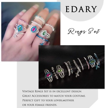 Edary Rhinestone Knuckle Rings Evil Eye Rings Set Silver Stackable Rings Mid Rings Jewelry for Women and Girls(10PCS)