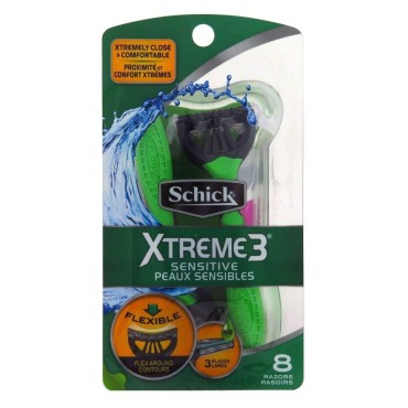 Schick Xtreme 3 Disposable Razors for Men Sensitive Skin Shaving Razor - 8 Count (Pack of 2)