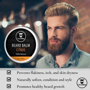 Beard Balm for Men - Leave in Beard Conditioner - Scented Beard Styling Balm Made with Natural & Organic Beard Butter, Argan & Jojoba Beard Oils - Styles, Strengthens & Softens Beards and Mustaches by Striking Viking (Citrus, 2 Ounce (Pack of 1))