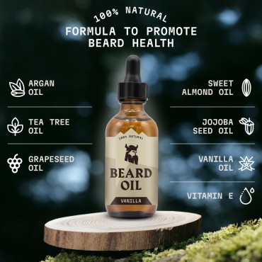 Striking Viking Vanilla Beard Oil (Large 2 oz.) - 100% Natural Beard Conditioner with Organic Argan & Jojoba Beard Oils with Vanilla Scent - Softens, Moisturizers, & Strengthens Beard Growth