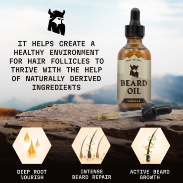 Striking Viking Vanilla Beard Oil (Large 2 oz.) - 100% Natural Beard Conditioner with Organic Argan & Jojoba Beard Oils with Vanilla Scent - Softens, Moisturizers, & Strengthens Beard Growth