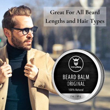 Striking Viking Unscented Beard Balm - Styles, Strengthens & Softens Beards and Mustaches - 100% Natural Beard Conditioner with Organic Shea Butter, Tea Tree, Argan & Jojoba Oils