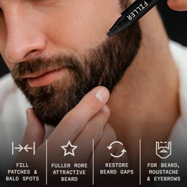 2 Pack Beard Pencil Filler for Men with 4 Tips - Updated Beard Filling Pen Kit with Brush, Long Lasting Waterproof Beard Pen - Fill, Shape, & Define Your Beard - Striking Viking (Black)