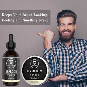 Beard Oil and Balm Set - Dual Use Leave in Beard Conditioner Tames, Styles, Softens, and Moisturizes Beards and Mustache - Made with Natural and Organic Argan and Jojobo Oils by Striking Viking (Vanilla, 2 Piece)