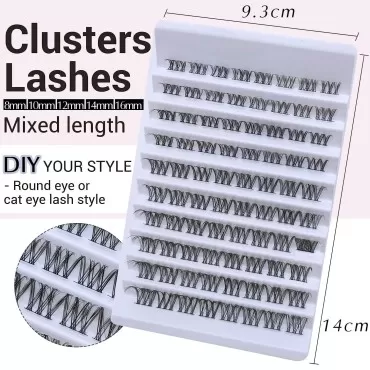 Lash Clusters DIY Eyelash Extensions at Home 0.3mm Super Thin Band and Soft Wispy Cluster Lashes Cat eye Look Reusable 80Pcs D Curl Fluffy Eyelash Clusters(Z004)