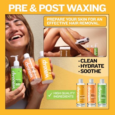 waxup Before And After Waxing Skin Care Kit, Marigold Pre Wax Cleanser, Almond Oil For Skin Wax Remover, Post Wax Cooling Aloe Vera Gel, Pre and Post Wax Care for hair removal.