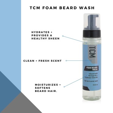 TCM Men's Foam Beard Wash for Facial Hair Cleansing, Conditioning, and Softening (7.5oz)