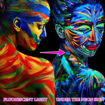6 Colors Glow in The Black Light Face Body Paint Sticks,UV Neon Glow Fluorescent High Pigmented Face Painting Crayons Kit for Halloween Mardi Gras Festivals Party Masquerades Supplies