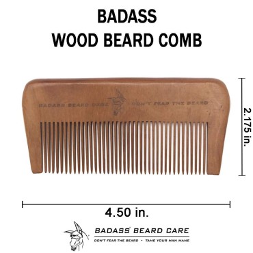 Badass Beard Care Wood Beard Comb for Men - Fine Tooth, Anti-Static