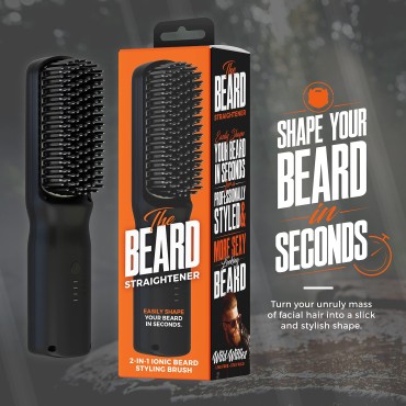 Beard Straightener for Men Brush by Wild Willies - 2-in-1 Heated Beard Brush, 3 Temperature Settings for Beard - Anti-Scalding & Ionic Technology Eliminates Frizz - Beard Straightening Comb