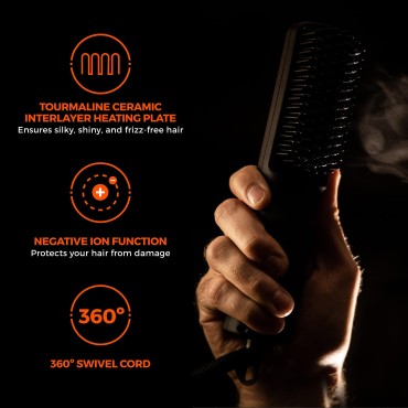 Beard Straightener for Men Brush by Wild Willies - 2-in-1 Heated Beard Brush, 3 Temperature Settings for Beard - Anti-Scalding & Ionic Technology Eliminates Frizz - Beard Straightening Comb