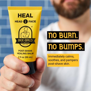 Bee Bald HEAL Post Shave Healing Balm - Premium After Shave Balm for Men and Women Too - Nourishing Aftershave That Immediately Calms and Soothes Razor Burn, Redness, Bumps, Irritated Skin - 2 fl Oz