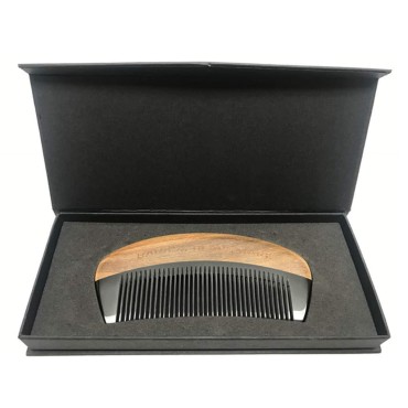 Badass Beard Care Black Series - Fine Tooth Ox Horn Comb For Men - 100% Ox Horn & Sandalwood, Hand Made, Sanded and Polished